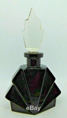 Vintage Art Deco Czech Black Glass & Crystal Scent or Perfume Bottle 4.5 tall