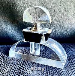 Vintage Art Deco Half Moon Geometric Black Clear Perfume Bottle And Stopper