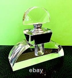 Vintage Art Deco Half Moon Geometric Black Clear Perfume Bottle And Stopper