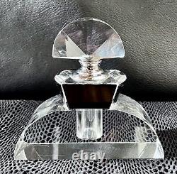 Vintage Art Deco Half Moon Geometric Black Clear Perfume Bottle And Stopper