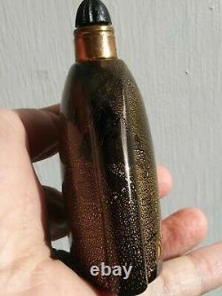 Vintage Art Deco Lentheric Miracle perfume bottle. Black glass, gold dust