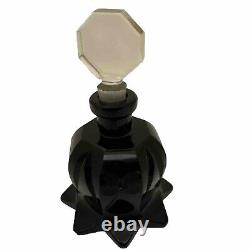 Vintage Art Deco Opaque Black Czechoslovakian Perfume Bottle Daisy Starburst