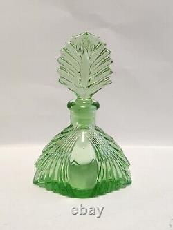 Vintage Art Deco Uranium Glass Perfume Bottle with Stopper GLOWS With BLACK LIGHT