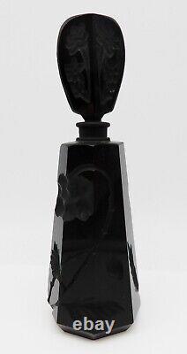 Vintage BACCARAT Super Rare French Carved Black Glass Perfume Bottle