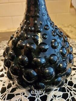 Vintage BLACK Amethyst Empoli Itailian Glass Hobnail Design Genie Bottle HTF