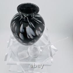 Vintage Black And White Murano Style ArtGlass Perfume Bottle