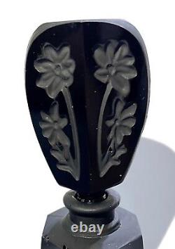 Vintage Black Cut Glass Perfume Bottle French Deco Floral Carved