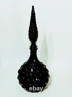Vintage Black Empoli/Encased Glass/Short Genie Bottle Bubble Hobnail Decanter