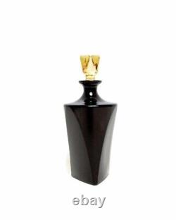 Vintage Black Glass Art Deco Perfume Bottle with Amber Stopper Triangle Panels