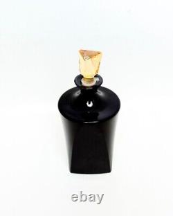 Vintage Black Glass Art Deco Perfume Bottle with Amber Stopper Triangle Panels