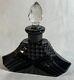 Vintage Black Glass Crystal Perfume Bottle Czechoslovakia 3.25 Art Deco