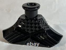 Vintage Black Glass Crystal Perfume Bottle Czechoslovakia 3.25 Art Deco