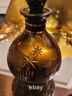 Vintage Black Glass Perfume Bottle Art Deco With Stopper And Gold Gilding 6