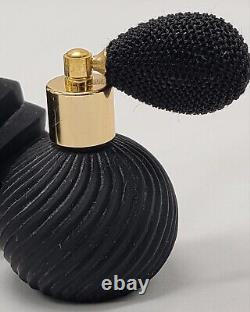 Vintage Black Satin Glass Atomizer Perfume Bottle Set of 4 with Tray Empty RARE
