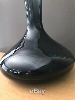 Vintage Blenko Charcoal Black 5815 Genie Bottle Decanter Husted Black Etch Logo