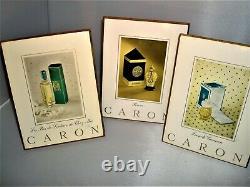 Vintage Caron Perfume Display Signs (3) & Sample Le Narcisse Noir Bottle