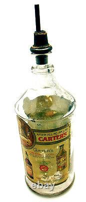 Vintage Carters Glass Ink Bottle Writing Fluid Paper Label Spout