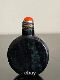 Vintage Chinese Black Carved Stone Snuff Bottle