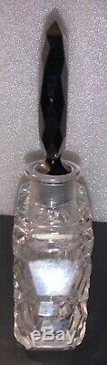 Vintage Clear Art Deco Perfume Bottle Opaque Black Stopper Czechoslovakian