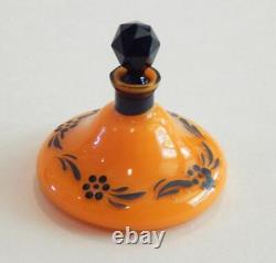Vintage Czech Cased Glass Perfume w Black Stopper & Bell-shaped Bottle Signed