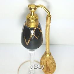 Vintage DeVilbiss Glass Perfume Bottle Atomizer Black Gold Volupte Gironde 1920s