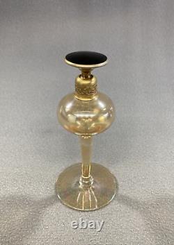 Vintage DeVilbiss Iridescent Amber Glass Perfume Bottle & Black Inset Dauber Lid