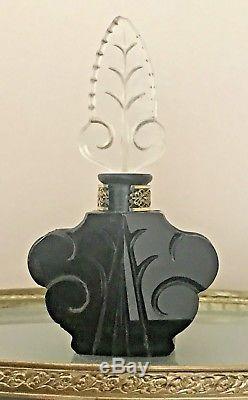 Vintage Deco Perfume Bottle Filigree Gilt Ormolu Art Nouveau Center Stone LOVELY