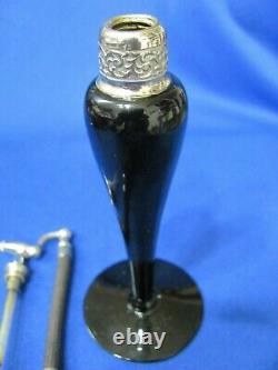 Vintage Devilbes Glass Perfume Bottle In Black Ebony With A Spray Sack