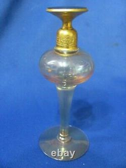 Vintage Devilbes Glass Perfume Bottle In Gold Or Yellowish Color Black Ebony Top