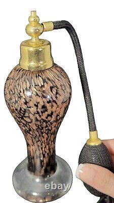Vintage European Spotted Gold Glitter & Black Glass Large Perfume Bottle
