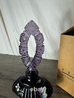 Vintage Fenton Art Glass Perfume Bottle Hand Painted Flowers Purple and Black