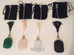 Vintage Glass Act Studio 4 Mini Tasseled Perfume Bottles Pink Black White Green