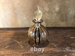 Vintage Glass Perfume Bottle Rare Hand Blown Art Amber Gold Black 1950s Lovely