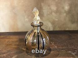 Vintage Glass Perfume Bottle With Stopper 1950s Hand Blown Art Amber Gold Black