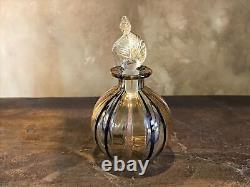 Vintage Glass Perfume Bottle With Stopper 1950s Hand Blown Art Amber Gold Black
