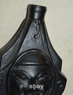 Vintage HRARAL Black Glass Bottle Vase Liquor