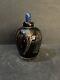 Vintage Handmade Black Foil Glass Perfume Bottle With Dauber, Artist Signed