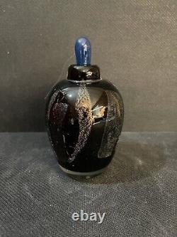 Vintage Handmade Black Foil Glass Perfume Bottle With Dauber, artist Signed