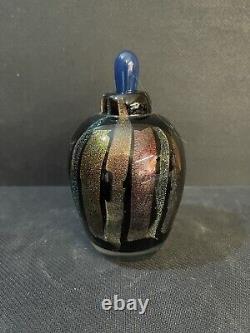 Vintage Handmade Black Foil Glass Perfume Bottle With Dauber, artist Signed