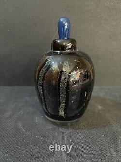 Vintage Handmade Black Foil Glass Perfume Bottle With Dauber, artist Signed