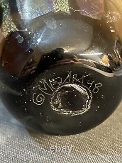 Vintage Handmade Black Foil Glass Perfume Bottle With Dauber, artist Signed