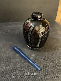 Vintage Handmade Black Foil Glass Perfume Bottle With Dauber, artist Signed