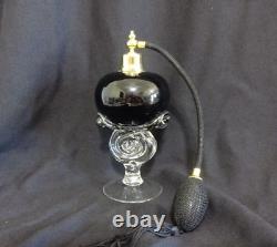 Vintage IRICE Art Deco Cut Glass BLACK and CRYSTAL Perfume Atomizer Bottle- 7