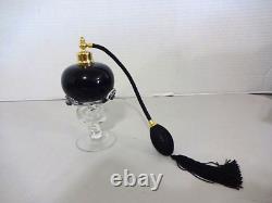 Vintage IRICE Art Deco Cut Glass BLACK and CRYSTAL Perfume Atomizer Bottle- 7