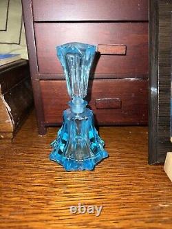 Vintage Light Blue Crystal Glass Perfume Bottle Glows With Black Light