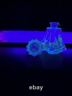 Vintage Light Blue Crystal Glass Perfume Bottle Glows With Black Light