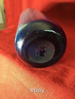 Vintage Modern Blue With Black Swirls Studio Art Glass Vase In Bottle Shape Form