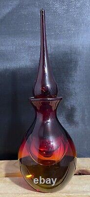 Vintage Murano Art Glass Summerso Amberina Perfume Bottle Black Light Glows 6.75