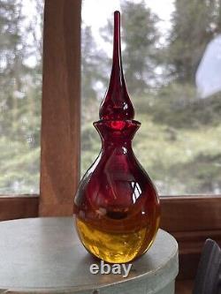 Vintage Murano Art Glass Summerso Amberina Perfume Bottle Black Light Glows 6.75
