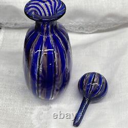 Vintage Murano Glass Blue Black & Amethyst Striped Perfume Bottle & Stopper